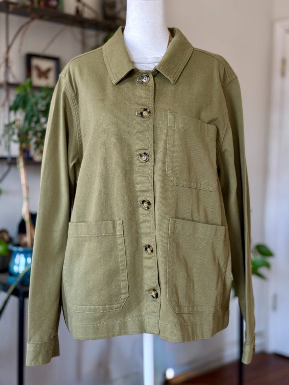 Quince Organic Comfort Stretch Chore Jacket | Olive (Size XL)
